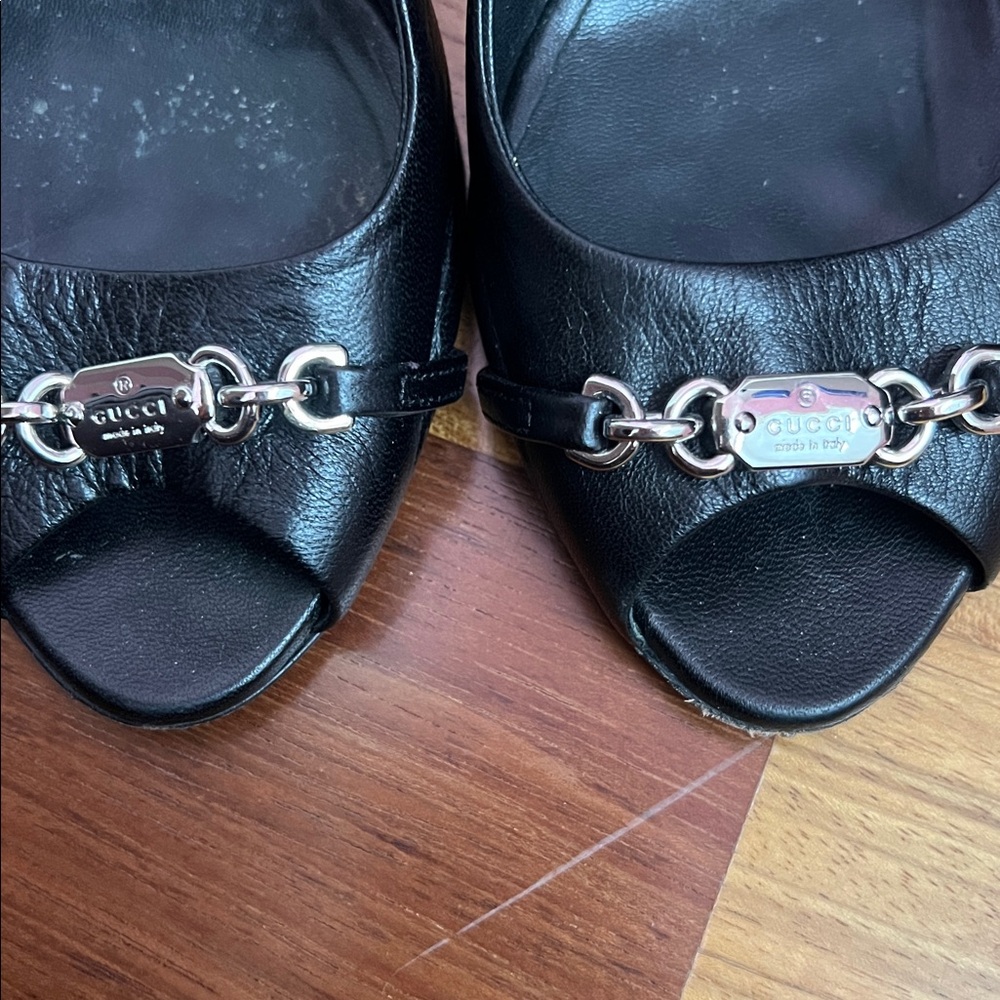 Gucci Black Peep-Toe Slingback Heels - Picture 2 of 6